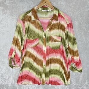 Emily Daniels Boho Watermelon Chevron Glitter Button Up Top XL Boho Resortwear